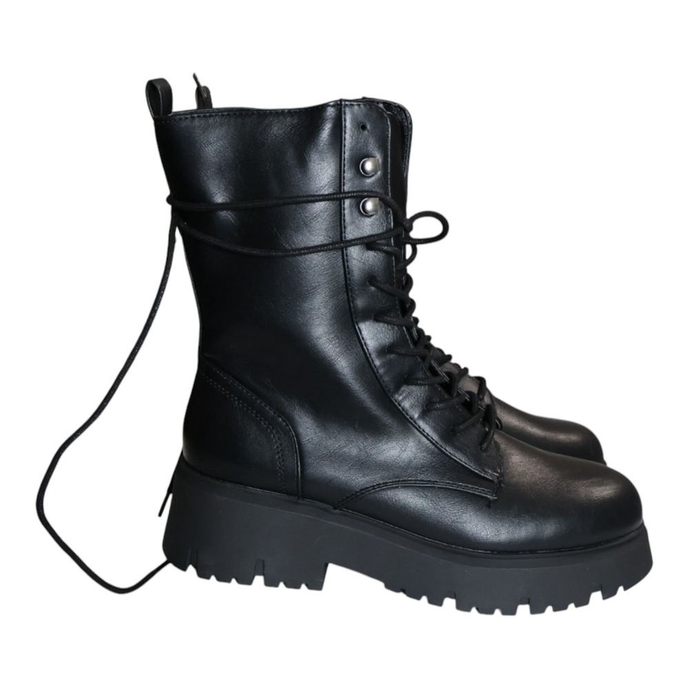 Black Chunky Platform Combat Boots Lug Sole Lace Up Zip Madden Girl Maisey 8